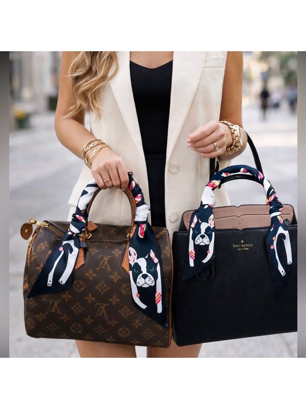 FRENCH BULLDOG BOSTON TERRIER SKINNY SCARF BAG HANDLE WRAP HAIR TIE BANDEAU